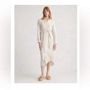Quince European Linen Long Sleeve Maxi Shirt Dress sz L Sand-Beige Belted NWOT